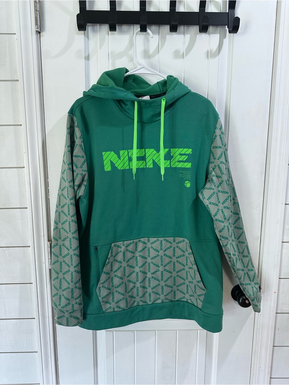 Nike Green Pullover Hoodie with Neon Green Accents
